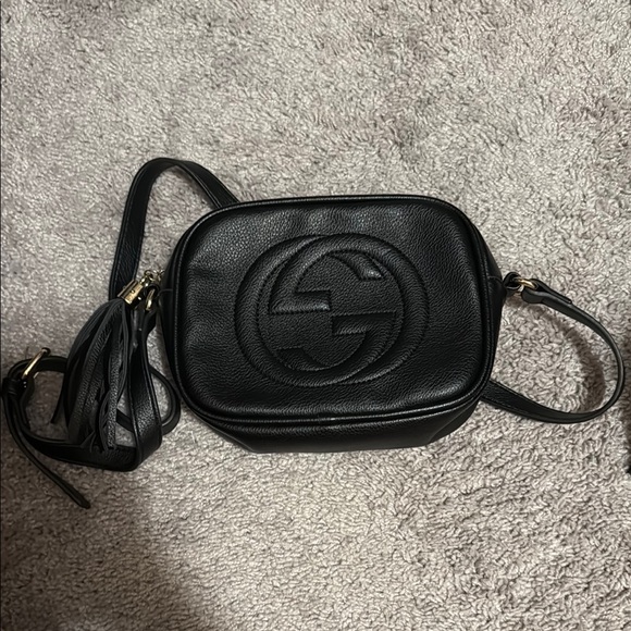 Black Leather Crossbody Bag with Logo
